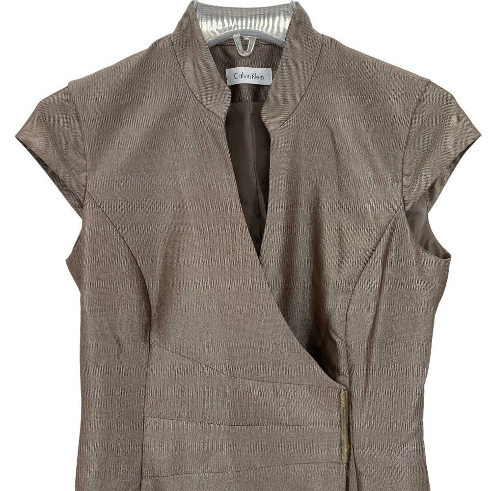 Calvin Klein Gold Brown Cap Sleeve Wrap Dress Size 4 Gold Bar Chic Edgy - Picture 5 of 16